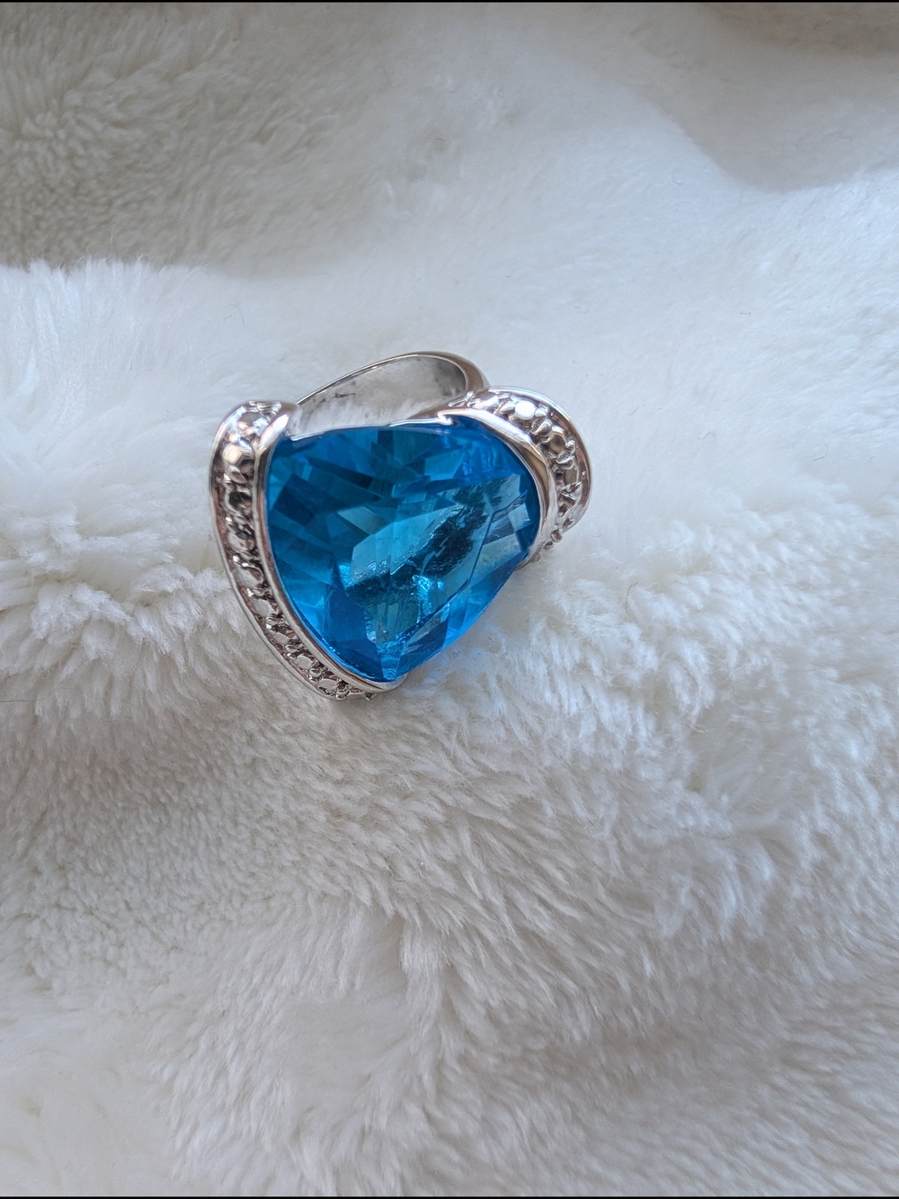 Sterling Silver 925 Blue Trillion Cut Statement Ring | Chunky Cocktail Size 6